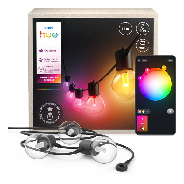 Philips Hue Festavia lichtsnoer koppelbaar 14 meter uitbreiding | White & Color Ambiance | 20 lampjes | IP65 | Zwart LPH04600 - 1