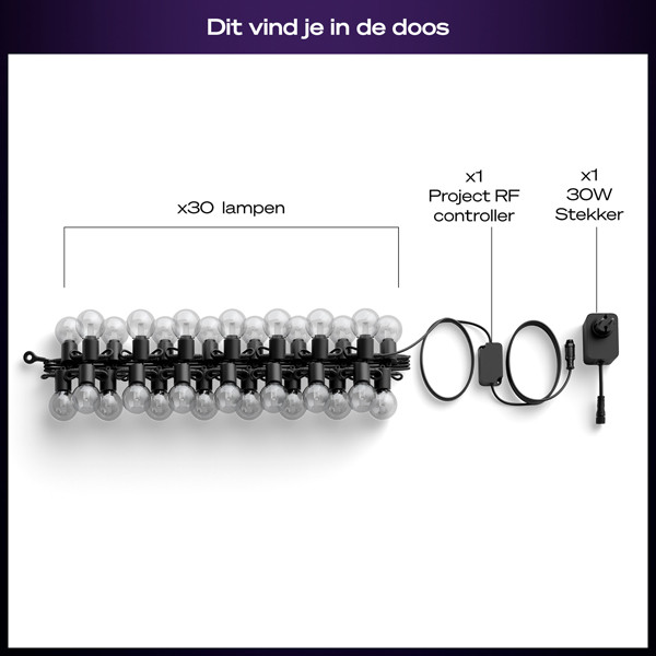 Philips Hue Festavia lichtsnoer koppelbaar 21 meter startset | White & Color Ambiance | 30 lampjes | IP65 | Zwart LPH04576 - 10