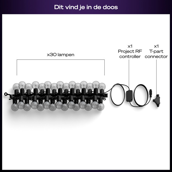 Philips Hue Festavia lichtsnoer koppelbaar 21 meter uitbreiding | White & Color Ambiance | 30 lampjes | IP65 | Zwart LPH04601 - 10