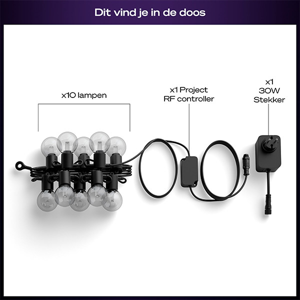 Philips Hue Festavia lichtsnoer koppelbaar 7 meter startset | White & Color Ambiance | 10 lampjes | IP65 | Zwart LPH04286 - 10