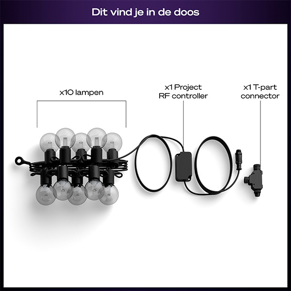 Philips Hue Festavia lichtsnoer koppelbaar 7 meter uitbreidingsset | White & Color Ambiance | 10 lampjes | IP65 | Zwart LPH04288 - 10