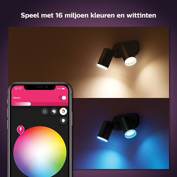 Philips Hue Fugato opbouwspot | Zwart | White en Color Ambiance | 2 spots  LPH03917 - 5