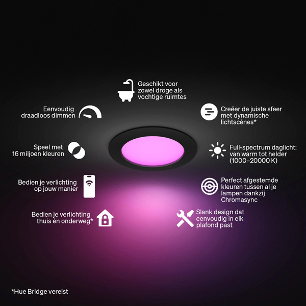 Philips Hue Slimme LED Downlight | Rond | Ø 17 cm | IP44 | White & Color Ambiance | Zwart | Zigbee | 12W LPH05054 - 2