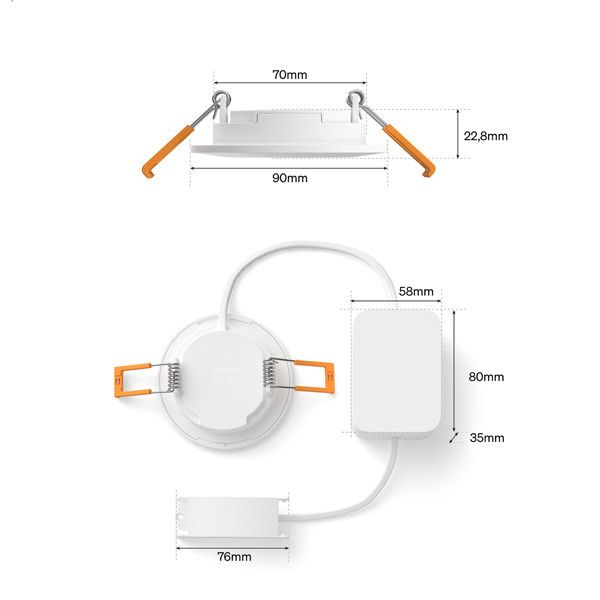 Philips Hue Slimme LED Downlight | Rond | Ø 9 cm | IP44 | White & Color Ambiance | Wit | Zigbee | 8.3W | 3 stuks LPH05053 - 10