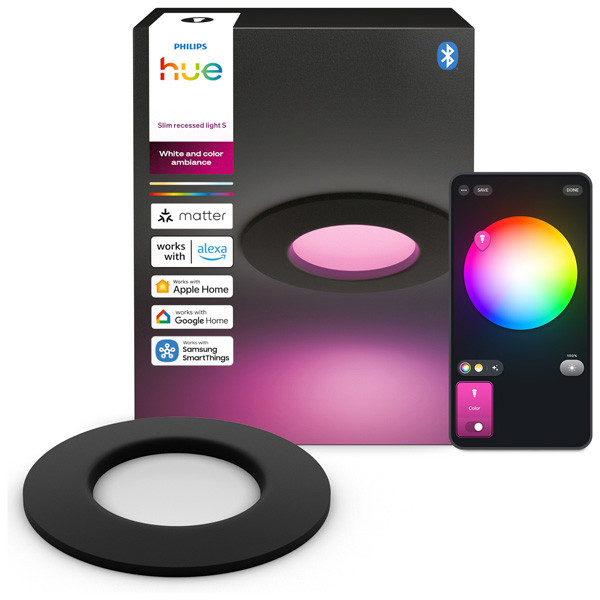 Philips Hue Slimme LED Downlight | Rond | Ø 9 cm | IP44 | White & Color Ambiance | Zwart | Zigbee | 8.3W LPH05050 - 1