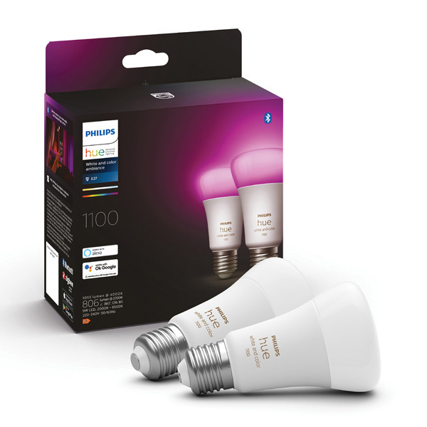 Philips Hue Smart lamp E27 | Peer A60 | Mat | White & Color Ambiance | Zigbee | 11W (75W) | 2 stuks LPH02708 - 1