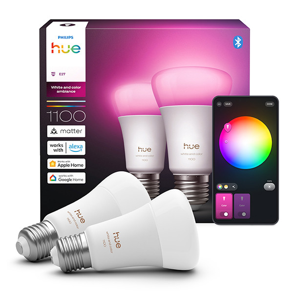 Philips Hue Smart lamp E27 | Peer A60 | Mat | White & Color Ambiance | Zigbee | 8.1W (75W) | 2 stuks LPH04283 - 1