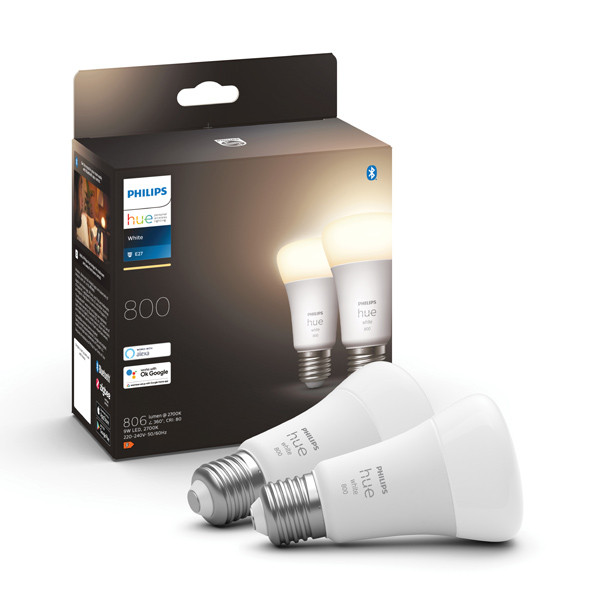 Philips Hue Smart lamp E27 | White | 800 lumen | 9W | 2 stuks  LPH02727 - 1