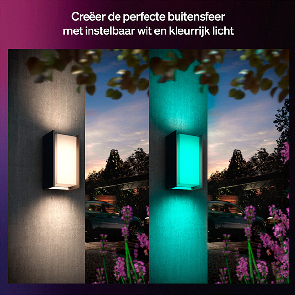 Philips Hue Smart wandlamp buiten E27 | Turaco | Rechthoek | White & Color Ambiance | IP44 | Zigbee | Antraciet | 8.1W LPH04753 - 3