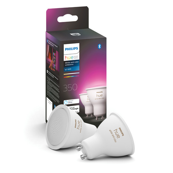 Geld rubber Langwerpig Janice Philips Hue Spot GU10 | White en Color Ambiance | 350 lumen | 4.3W | 2  stuks Philips HUE 123led.nl