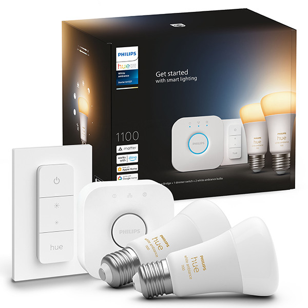 Philips Hue Starter Kit E27 | White Ambiance | 2 lampen, 1 dimmer en 1 bridge  LPH03637 - 1