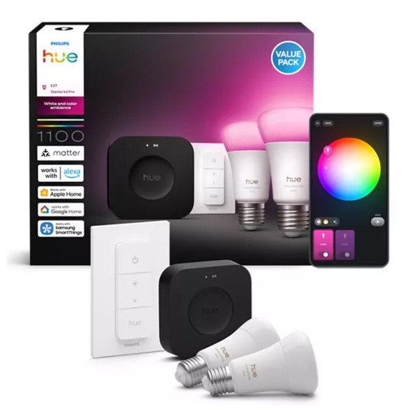 Philips Hue Starter Kit E27 | White en Color Ambiance | 2 lampen, 1 dimmer en 1 bridge LPH05113 - 1