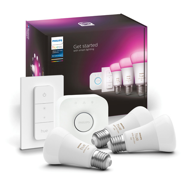 Philips Hue Starter Kit E27 | White en Color Ambiance | 3 lampen, 1 dimmer en 1 bridge  LPH02710 - 1