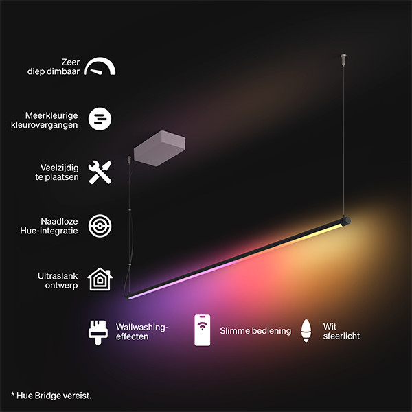 Philips Hue Tube Hanglamp | Signe | 130 cm | White & Color Ambiance | Zigbee | 25W | Zwart LPH05115 - 2