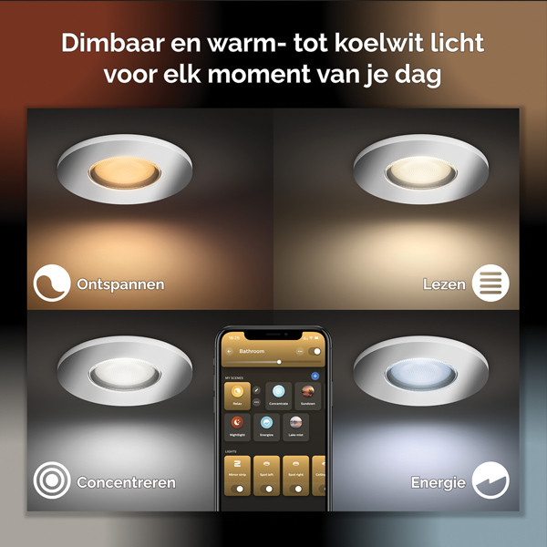 Philips Hue Xamento badkamer inbouwspot | Rond | Chroom | White en Color Ambiance | 1 stuk  LPH02849 - 5