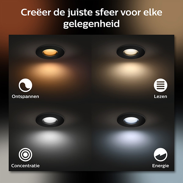 Philips Hue Xamento badkamer inbouwspot | Rond | Zwart | White en Color Ambiance | 1 stuk  LPH02974 - 5