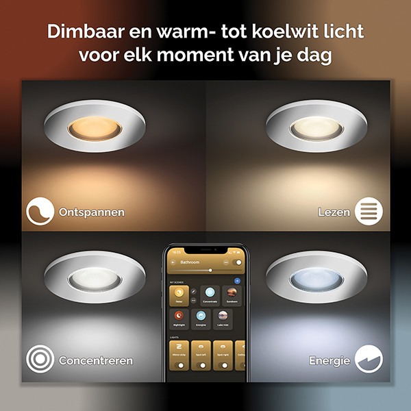 Philips Hue Xamento badkamerinbouwspot | Rond | Chrome | White en Color Ambiance | 4.2W | 3 stuks  LPH03936 - 5