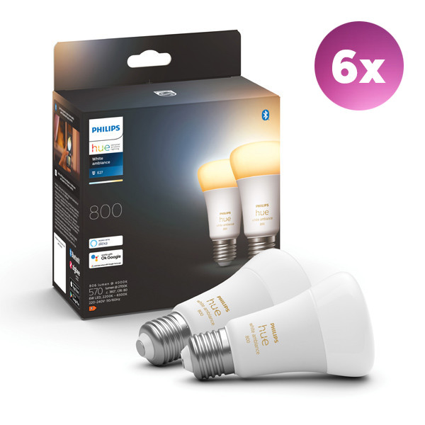 Philips Hue lamp E27 | Peer A60 | Mat | White Ambiance | Zigbee | 6W | 6 stuks LPH04708 - 1