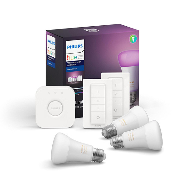 philips hue starter kit e27 white en color ambiance 3 lampen 2 dimmers en 1 bridge philips hue 123led nl
