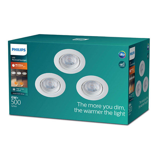 Philips Impala Inbouwspot | 2700K | IP20 | Wit | 6W | 3 stuks LPH04807 - 3