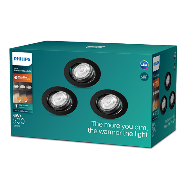 Philips Impala Inbouwspot | 2700K | IP20 | Zwart | 6W | 3 stuks LPH04808 - 2