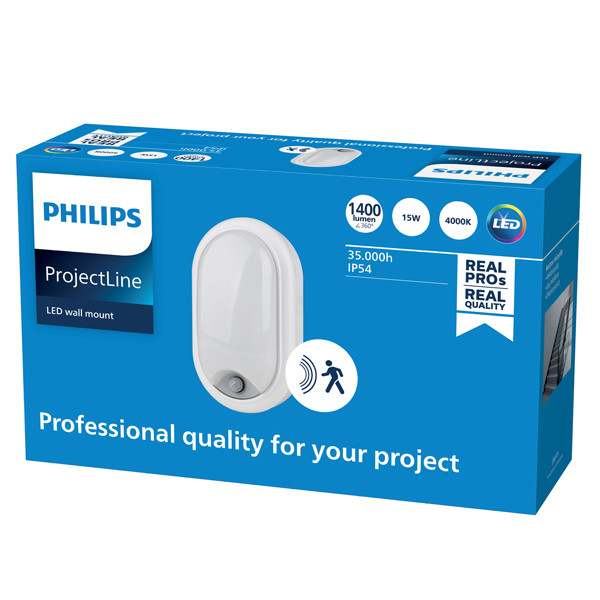 Philips LED Bulkhead met sensor | ProjectLine | Ovaal | 4000K | 1400 lumen | IP54 | 15W  LPH03600 - 2