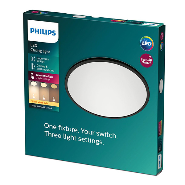 Philips LED Plafondlamp | Superslim | Ø 25 cm | Rond | 2700K | IP20 | Zwart | Dimbaar | 15W LPH04801 - 2