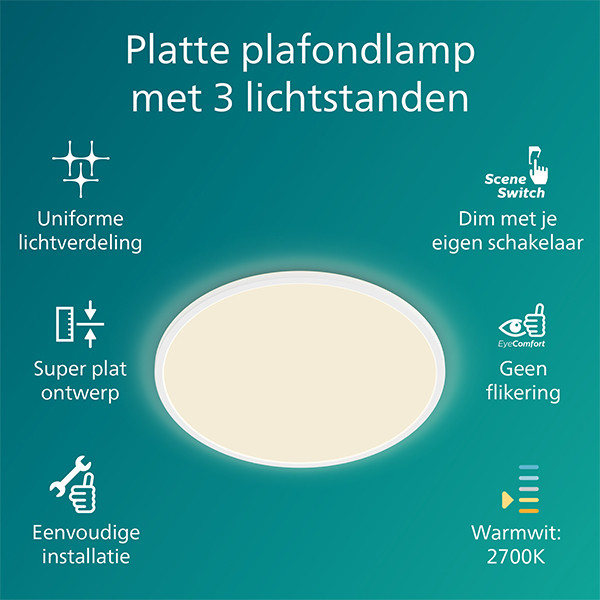 Philips LED Plafondlamp | Superslim | Ø 30 cm | Rond | 2700K | IP20 | Wit | Dimbaar | 18W LPH04787 - 4