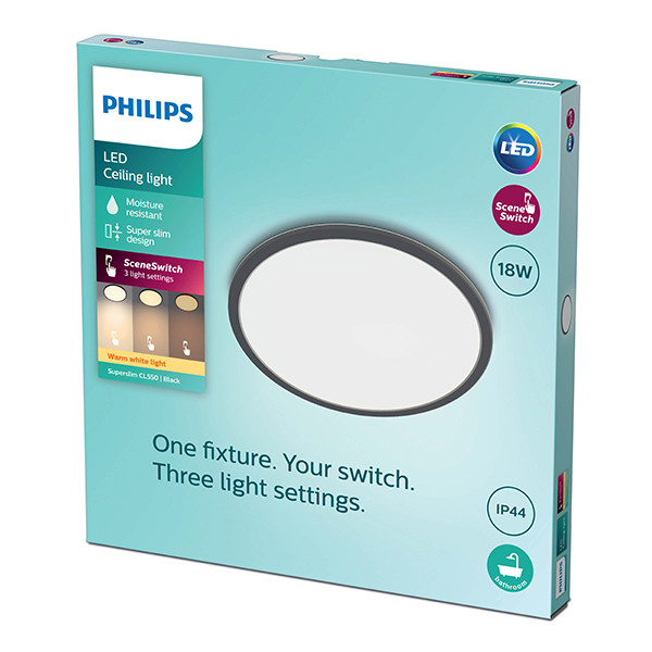 Philips LED Plafondlamp | Superslim | Ø 30 cm | Rond | 2700K | IP44 | Zwart | Dimbaar | 18W LPH04806 - 2