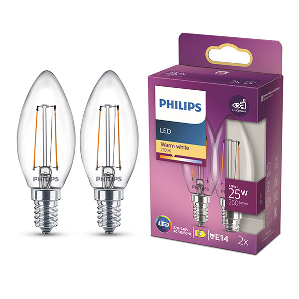 Philips LED lamp E14 | Kaars B35 | Filament | 2700K | 1.9W (25W) | 2 stuks LPH04164 - 1