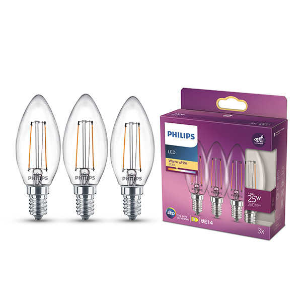Philips LED lamp E14 | Kaars B35 | Filament | 2700K | 1.9W (25W) | 3 stuks LPH04165 - 1