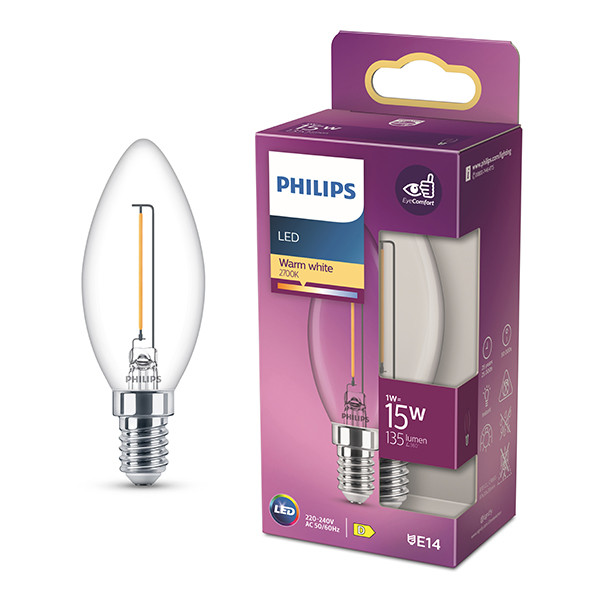 Philips LED lamp E14 | Kaars B35 | Filament | 2700K | 1W (15W) LPH04147 - 1
