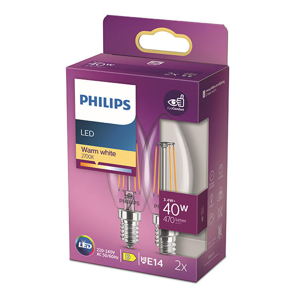 Philips LED lamp E14 | Kaars B35 | Filament | 2700K | 3.4W (40W) | 2 stuks LPH04189 - 3