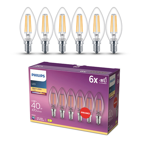 Philips LED lamp E14 | Kaars B35 | Filament | 2700K | 3.4W (40W) | 6 stuks LPH04191 - 1