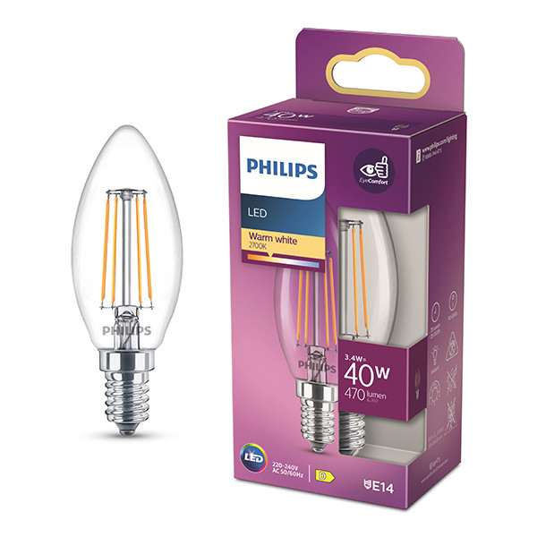 Philips LED lamp E14 | Kaars B35 | Filament | Helder | 2700K | 3.4W (40W) LPH04188 - 1