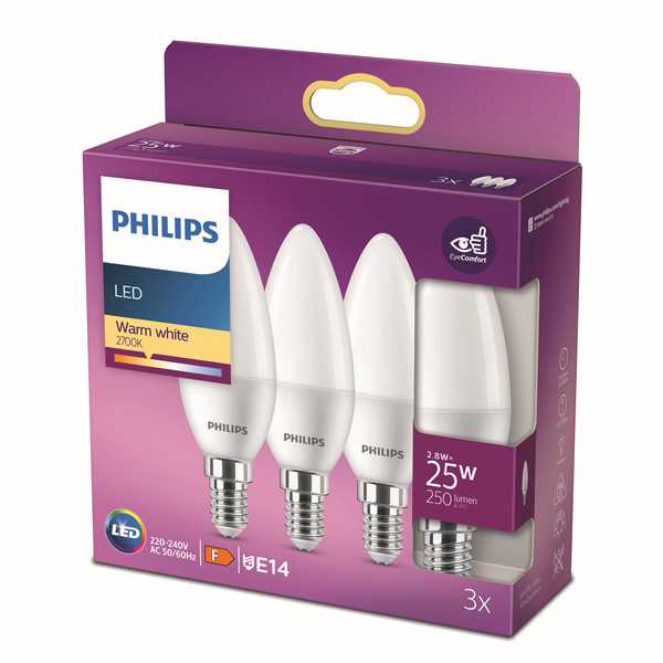 Philips LED lamp E14 | Kaars B35 | Mat | 2700K | 2.8W (25W) 3 stuks  LPH02568 - 1