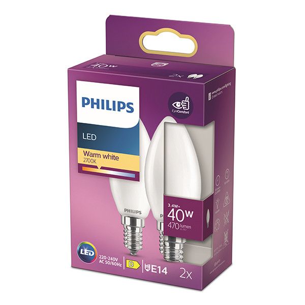Philips LED lamp E14 | Kaars B35 | Mat | 2700K | 3.4W (40W) | 2 stuks LPH04193 - 3