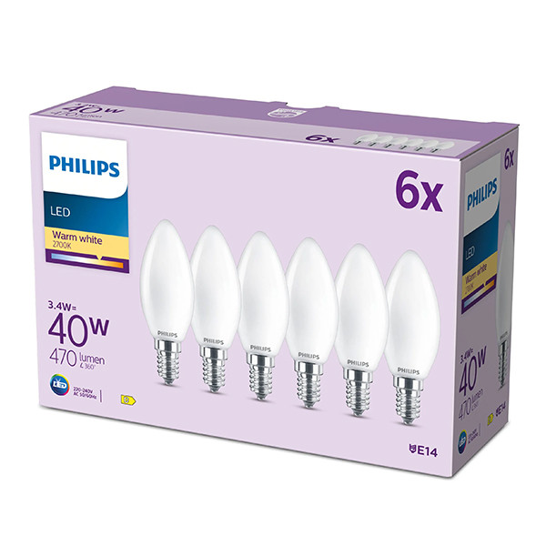 Philips LED lamp E14 | Kaars B35 | Mat | 2700K | 3.4W (40W) | 6 stuks LPH04972 - 1