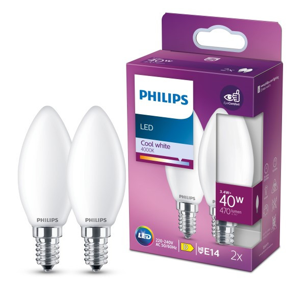 Philips LED lamp E14 | Kaars B35 | Mat | 4000K | 3.4W (40W) | 2 stuks LPH04987 - 1