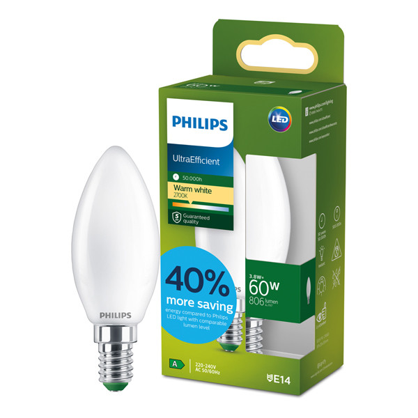 Philips LED lamp E14 | Kaars B35 | Ultra Efficient | Mat | 2700K | 3.8W (60W) LPH04551 - 1