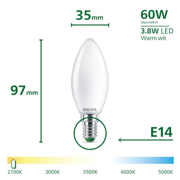 Philips LED lamp E14 | Kaars B35 | Ultra Efficient | Mat | 2700K | 3.8W (60W) LPH04551 - 3