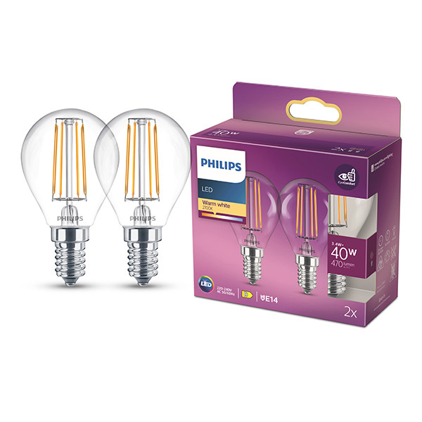 Philips LED lamp E14 | Kogel P45 | Filament | 2700K | 3.4W (40W) | 2 stuks LPH04269 - 1