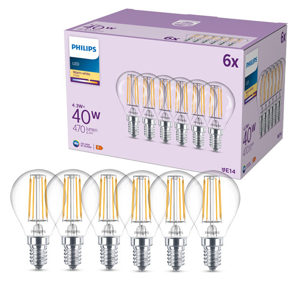 Philips LED lamp E14 | Kogel P45 | Filament | 2700K | 4.3W (40W) 6 stuks LPH04840 - 1