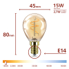 Philips LED lamp E14 | Kogel P45 | Filament | Goud | 1800K | Dimbaar | 2.7W (15W) LPH04114 - 3