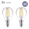 Philips LED lamp E14 | Kogel P45 | Filament | Helder | 2700K | 3.4W (40W) | 2 stuks LPH04269 - 2