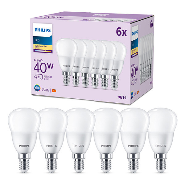 Philips LED lamp E14 | Kogel P45 | Mat | 2700K | 2.2W (25W) 6 stuks  LPH03026 - 1
