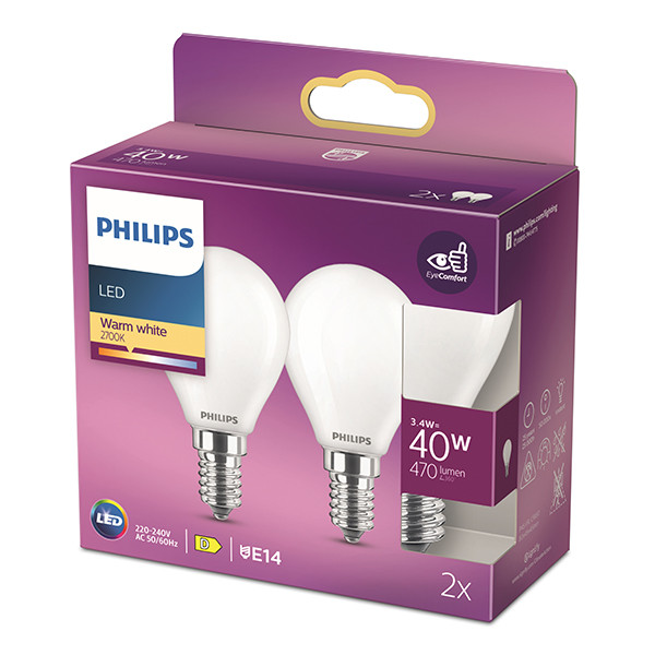 Philips LED lamp E14 | Kogel P45 | Mat | 2700K | 3.4W (40W) | 2 stuks LPH04200 - 3