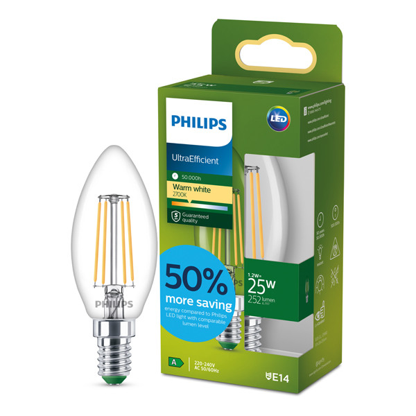 Philips LED lamp E14 | UltraEfficient | Kaars B35 | Filament | 2700K | 1.2W (25W) LPH04561 - 1