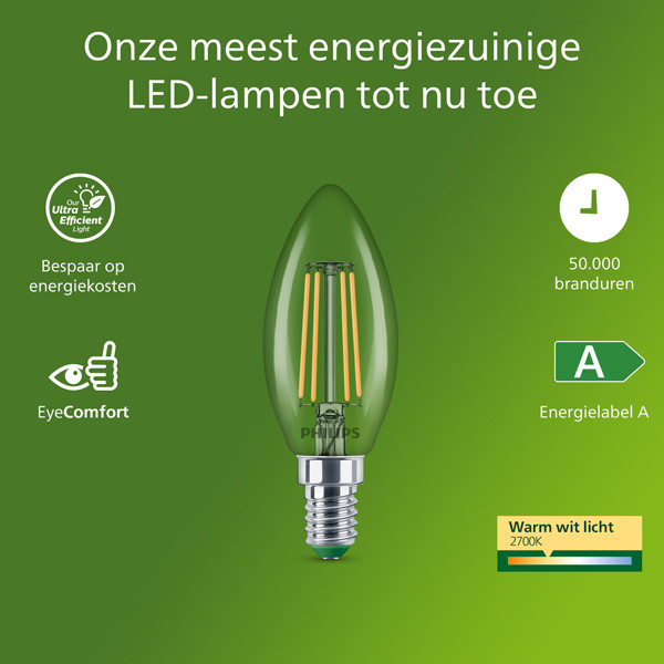Philips LED lamp E14 | UltraEfficient | Kaars B35 | Filament | 2700K | 1.2W (25W) LPH04561 - 2