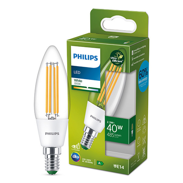 Philips LED lamp E14 | UltraEfficient | Kaars B35 | Filament | 3000K | 2.3W (40W) LPH02899 - 1
